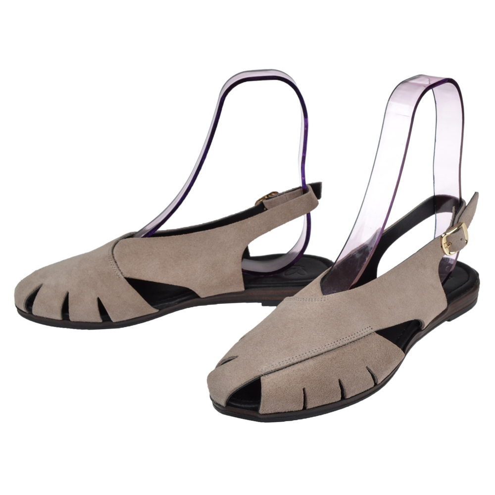 Beety Hakiki Deri Düz Taban Kadın Sandalet BEE-919   VİZON SÜET