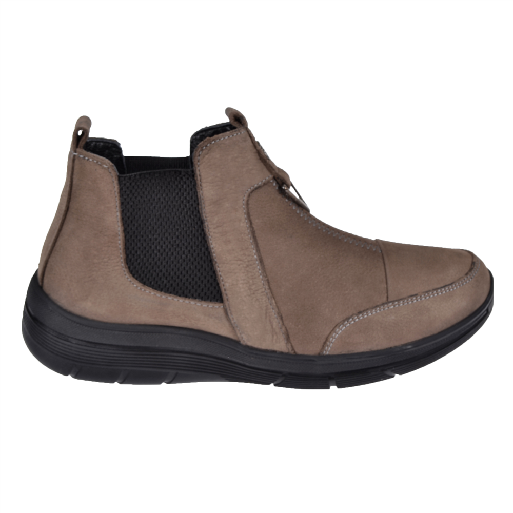 Beety Hakiki Deri Lastikli Comfort Kadın Bot BEE-018 VİZON NUBUK