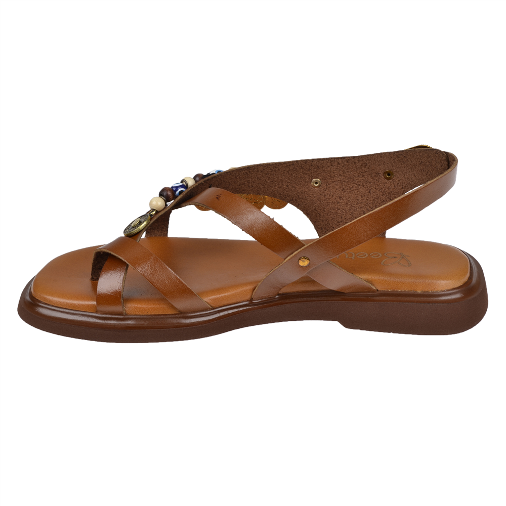 Beety Hakiki Deri Parmak Arası Kadın Sandalet BEE-305 TABA