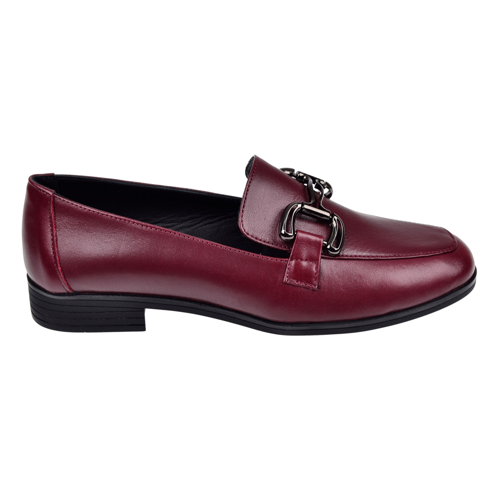 Beety Hakiki Deri Tokalı Makosen Kadın Ayakkabı BEE-12006 BORDO
