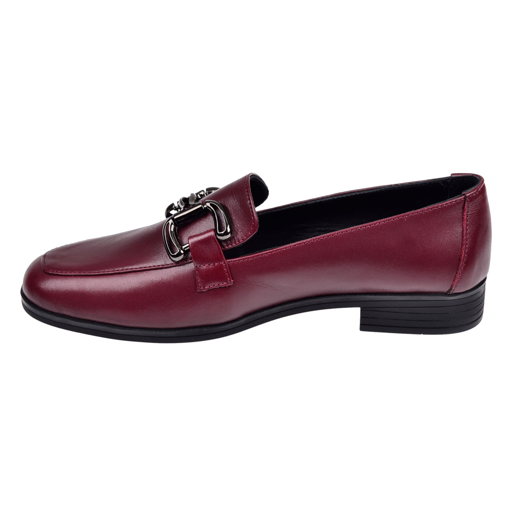 Beety Hakiki Deri Tokalı Makosen Kadın Ayakkabı BEE-12006 BORDO
