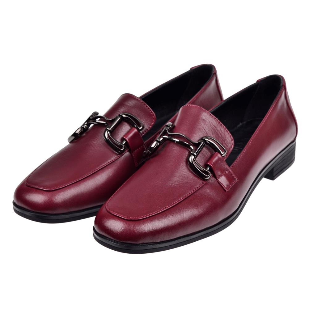 Beety Hakiki Deri Tokalı Makosen Kadın Ayakkabı BEE-12006   BORDO