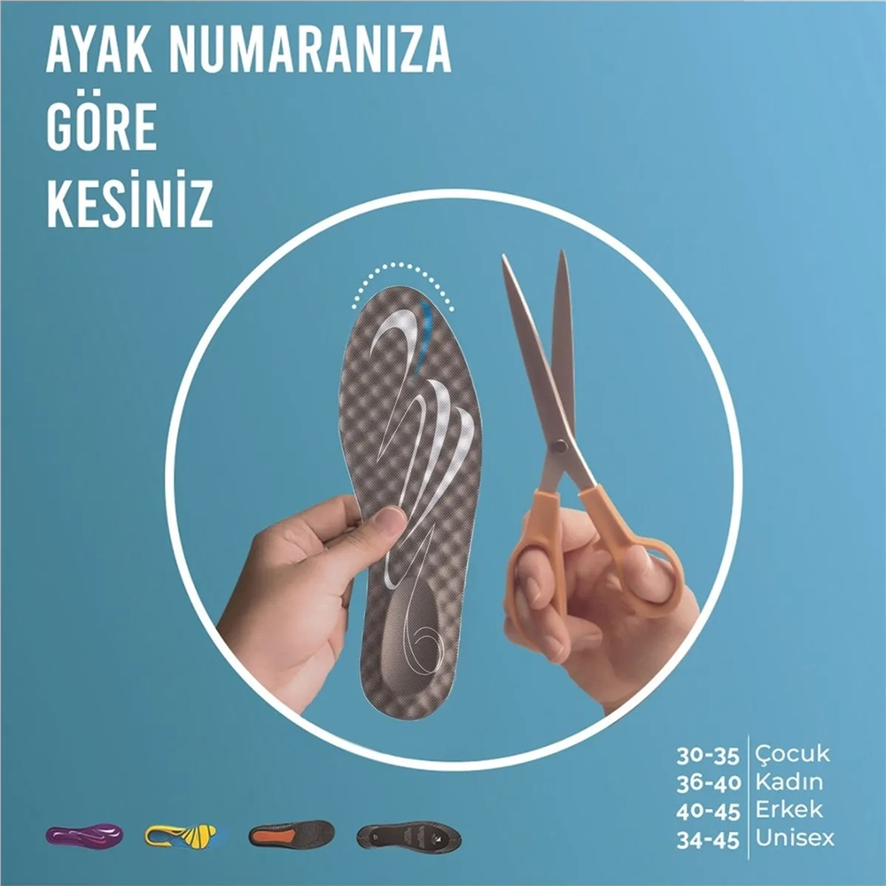 Blue Gel Darbe Emici, Topuk Destekli Masaj Yapan Erkek Spor Ayakkabı Tabanlığı 199-MM-