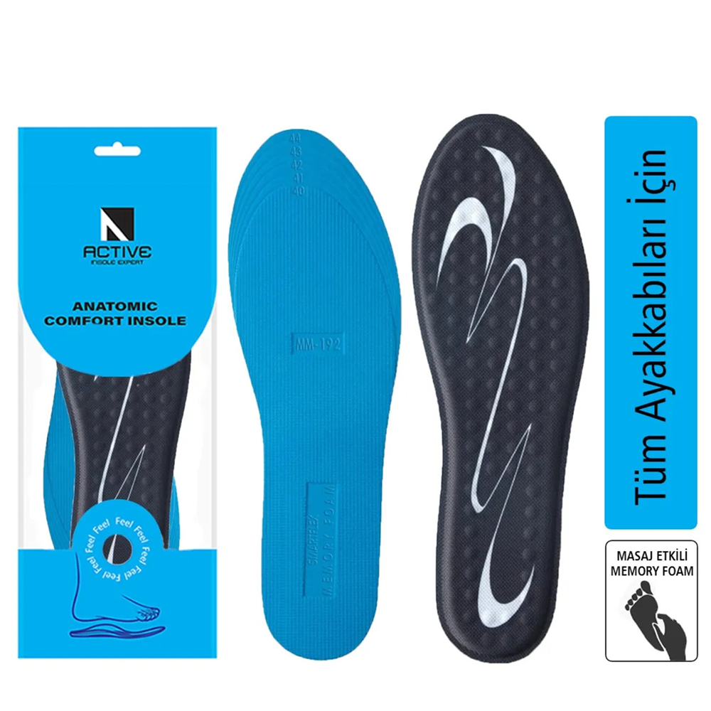 Blue Gel Memory Foam, Masaj Destekli, Darbe Emici Erkek Klasik Ayakkabı İç Tabanı 192-MM-