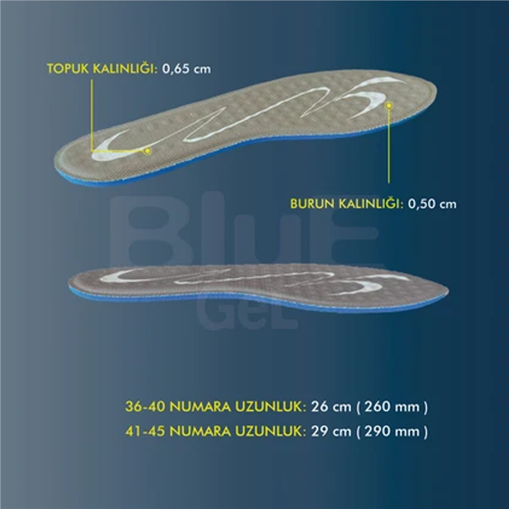 Blue Gel Yumuşak Memory Foam, Ortopedik, Spor Ayakkabılar İçin Çocuk Tabanlık 199-MK   STANDART