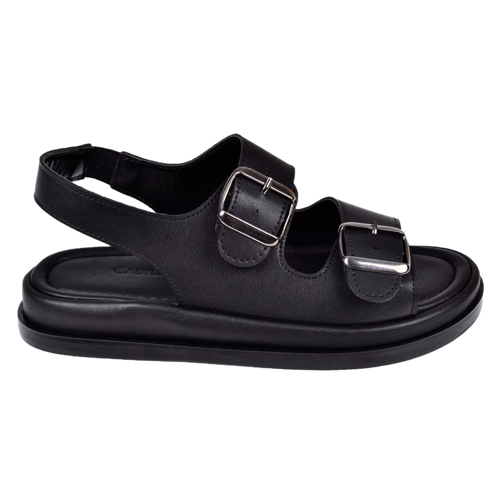 Castle Black Çift Tokalı Kadın Sandalet CB-35176 SİYAH