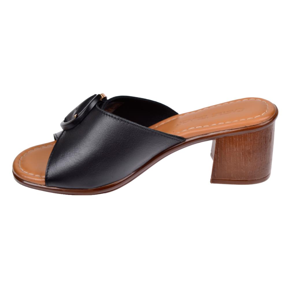 Castle Black Hakiki Deri 6 Cm Topuklu Kadın Terlik CB-4576   SİYAH
