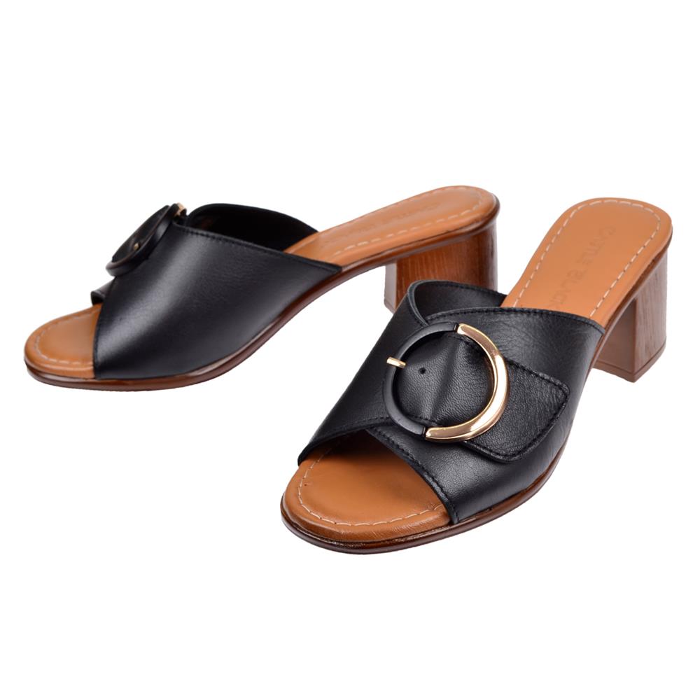 Castle Black Hakiki Deri 6 Cm Topuklu Kadın Terlik CB-4576   SİYAH