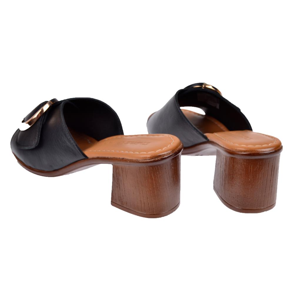 Castle Black Hakiki Deri 6 Cm Topuklu Kadın Terlik CB-4576   SİYAH