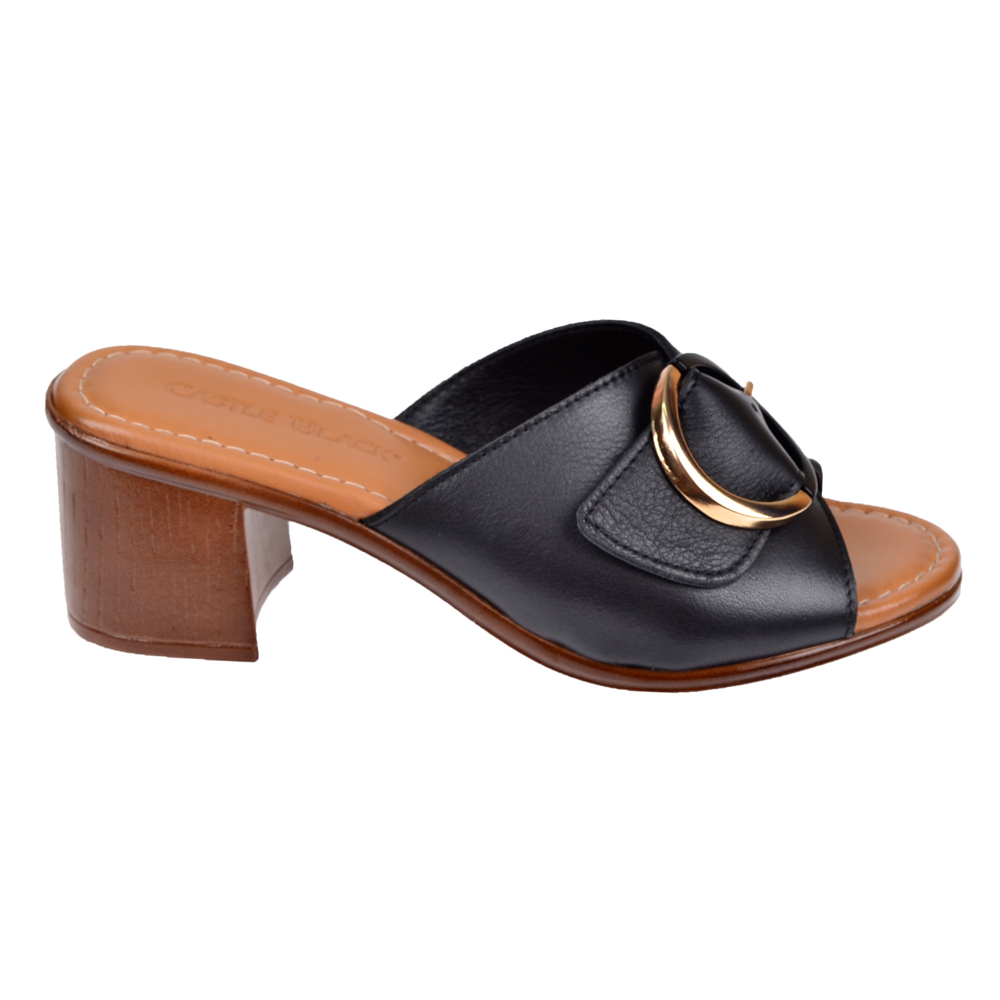 Castle Black Hakiki Deri 6 Cm Topuklu Kadın Terlik CB-4576 SİYAH
