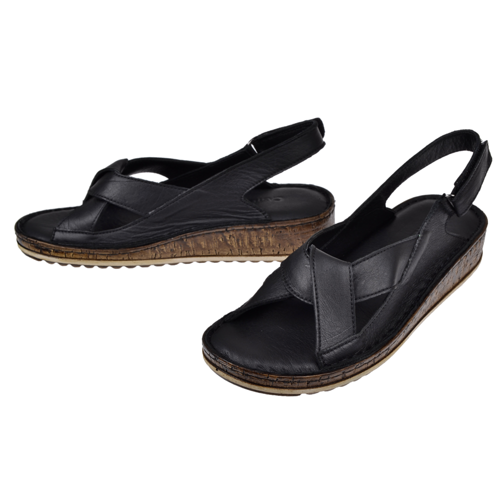 Castle Black Hakiki Deri Comfort Kadın Sandalet CB-22354   SİYAH