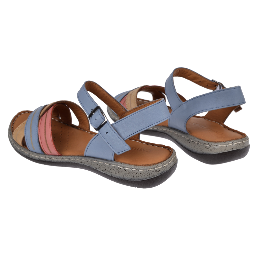 Castle Black Hakiki Deri Comfort Kadın Sandalet CB-22382   MAVİ MULTİ