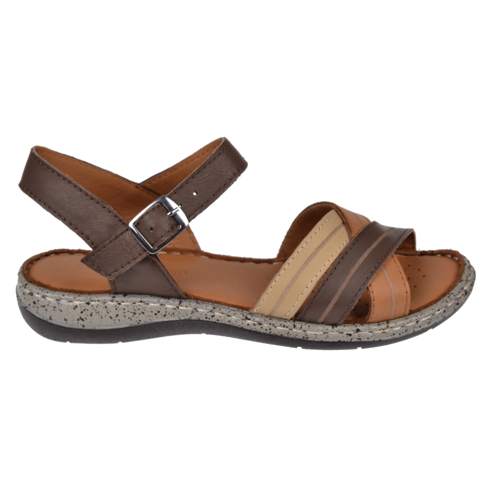 Castle Black Hakiki Deri Comfort Kadın Sandalet CB-22382   KAHVE MULTİ