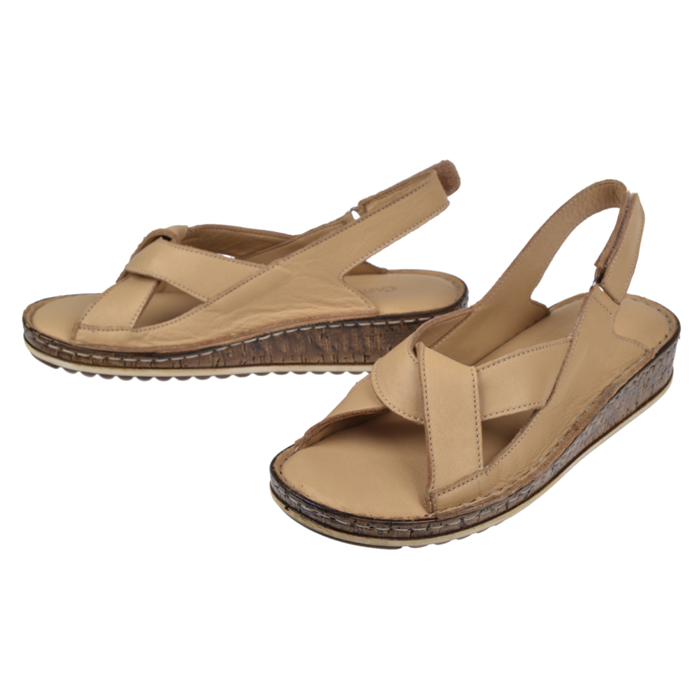 Castle Black Hakiki Deri Comfort Kadın Sandalet CB-22354   BEJ