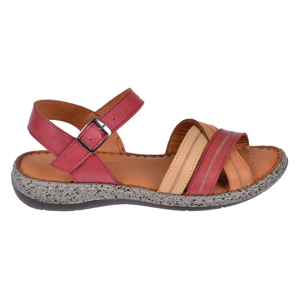 Castle Black Hakiki Deri Comfort Kadın Sandalet CB-22382 KIRMIZI MULTİ