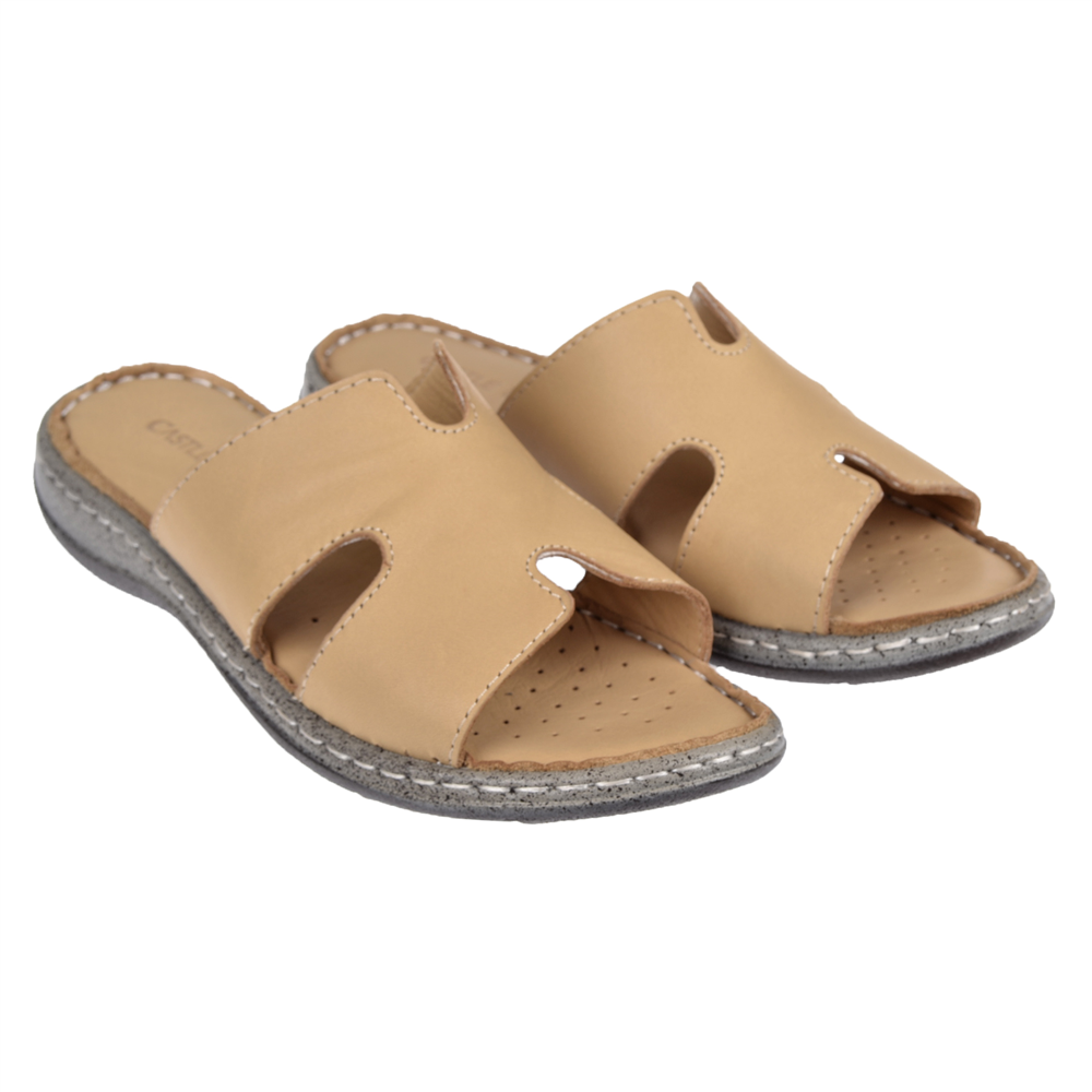 Castle Black Hakiki Deri Comfort Kadın Terlik CB-22404   BEJ