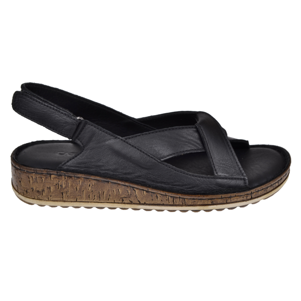 Castle Black Hakiki Deri Comfort Kadın Sandalet CB-22354   SİYAH