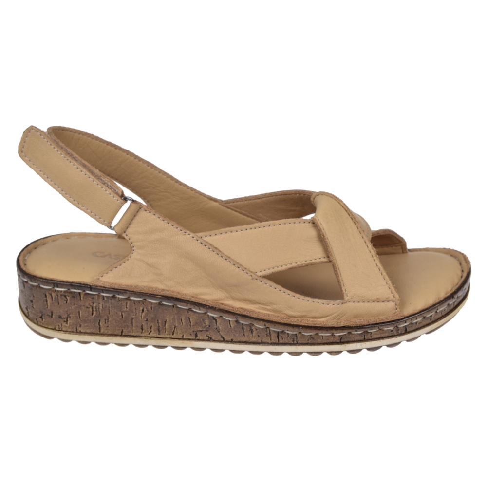 Castle Black Hakiki Deri Comfort Kadın Sandalet CB-22354   BEJ