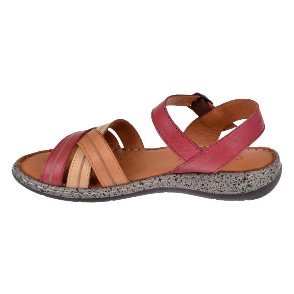 Castle Black Hakiki Deri Comfort Kadın Sandalet CB-22382 KIRMIZI MULTİ