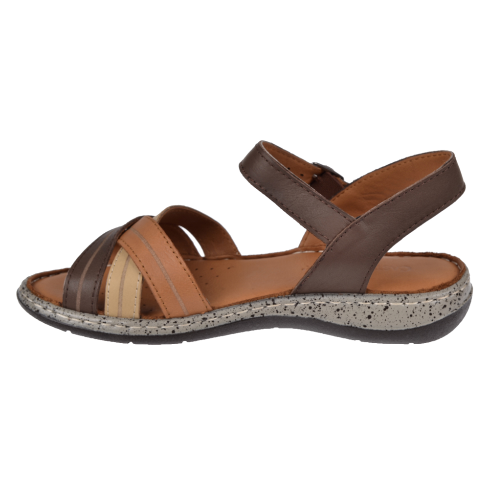 Castle Black Hakiki Deri Comfort Kadın Sandalet CB-22382   KAHVE MULTİ