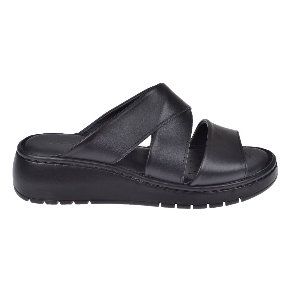 Castle Black Hakiki Deri Comfort Kadın Terlik SK-22356 SİYAH
