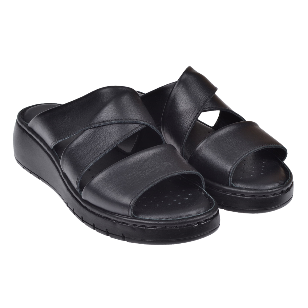 Castle Black Hakiki Deri Comfort Kadın Terlik SK-22356 SİYAH