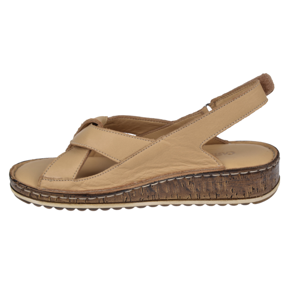 Castle Black Hakiki Deri Comfort Kadın Sandalet CB-22354   BEJ