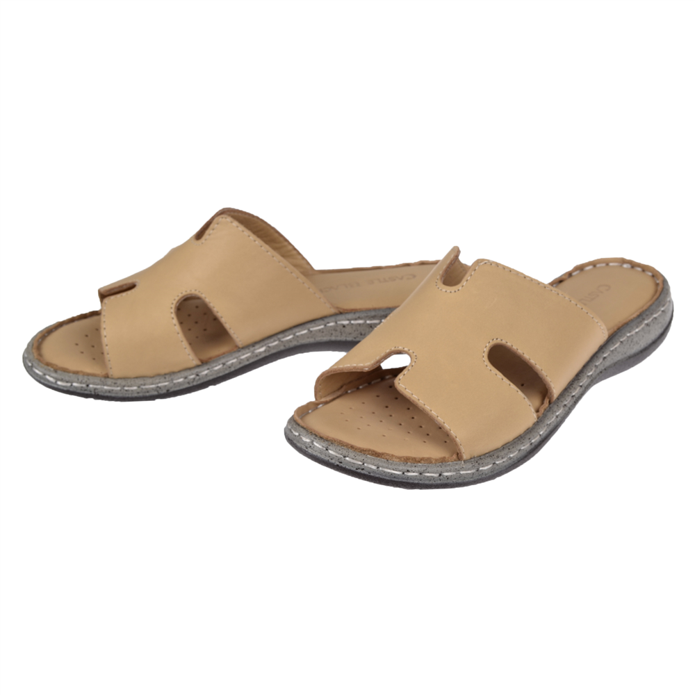 Castle Black Hakiki Deri Comfort Kadın Terlik CB-22404   BEJ