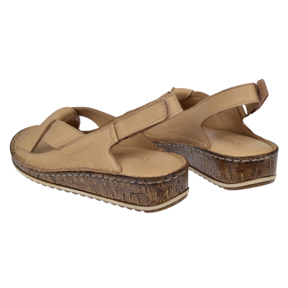 Castle Black Hakiki Deri Comfort Kadın Sandalet CB-22354   BEJ