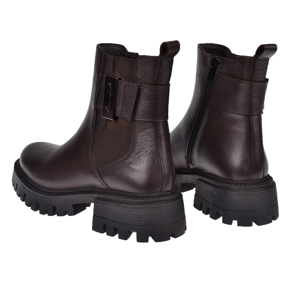 Castle Black Hakiki Deri Yanı Tokalı Kadın Bot SK-23783 KAHVE