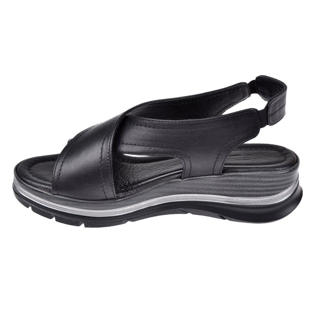 Floor Hakiki Deri Çapraz Bantlı Kadın Sandalet MAK-2562 SİYAH