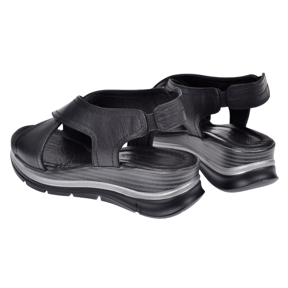 Floor Hakiki Deri Çapraz Bantlı Kadın Sandalet MAK-2562 SİYAH