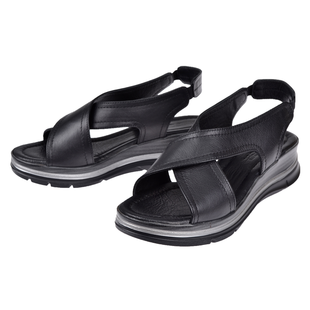Floor Hakiki Deri Çapraz Bantlı Kadın Sandalet MAK-2562 SİYAH