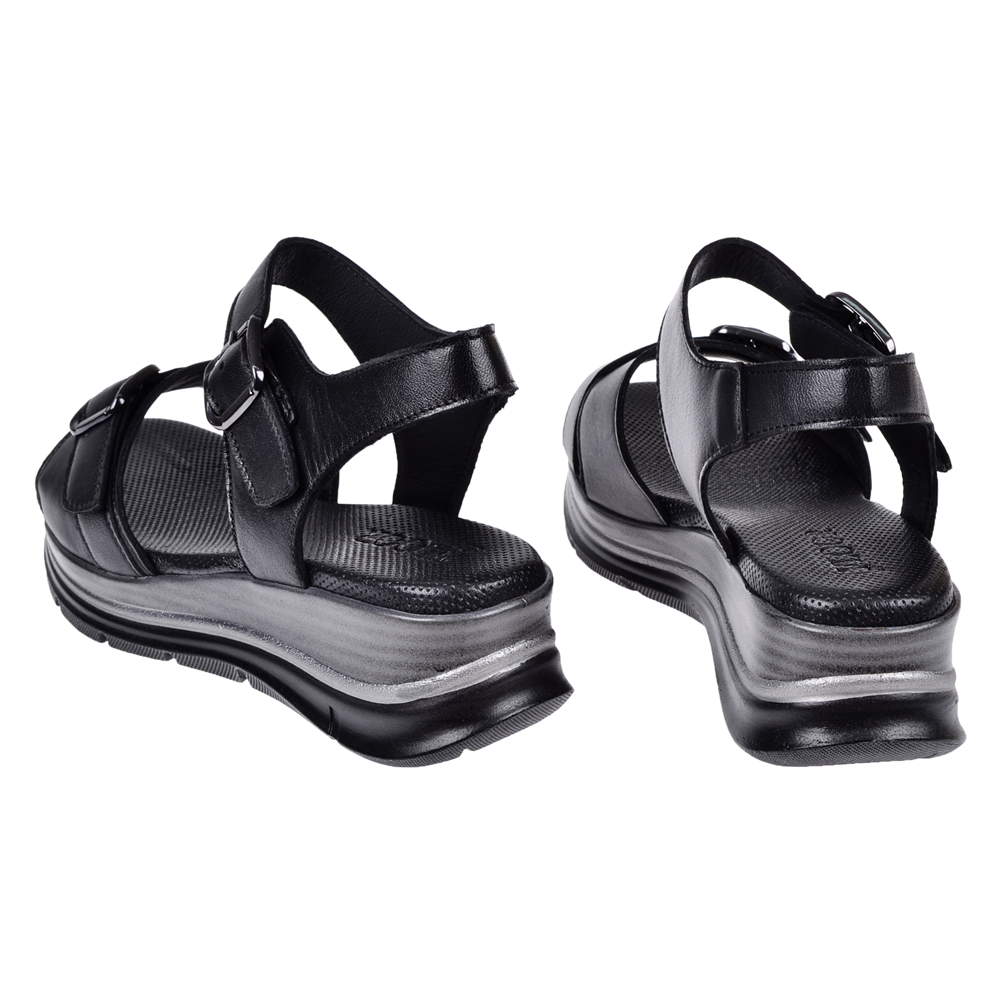Floor Hakiki Deri Comfort Kadın Sandalet MAK-1906 SİYAH