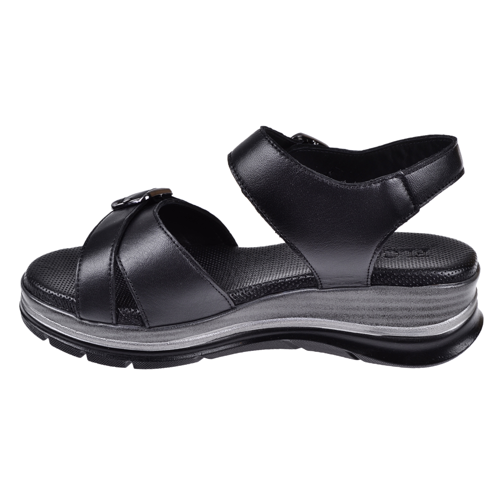 Floor Hakiki Deri Comfort Kadın Sandalet MAK-1906 SİYAH