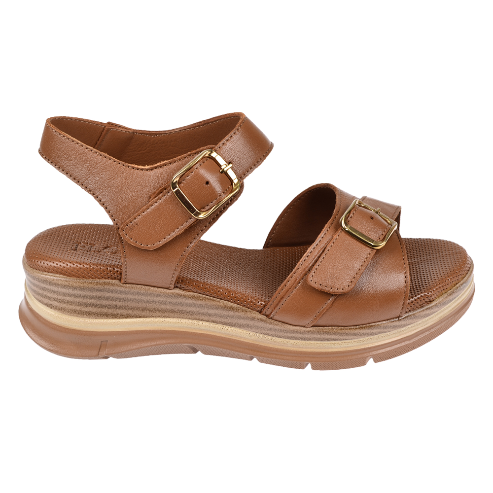 Floor Hakiki Deri Comfort Kadın Sandalet MAK-1906 TABA
