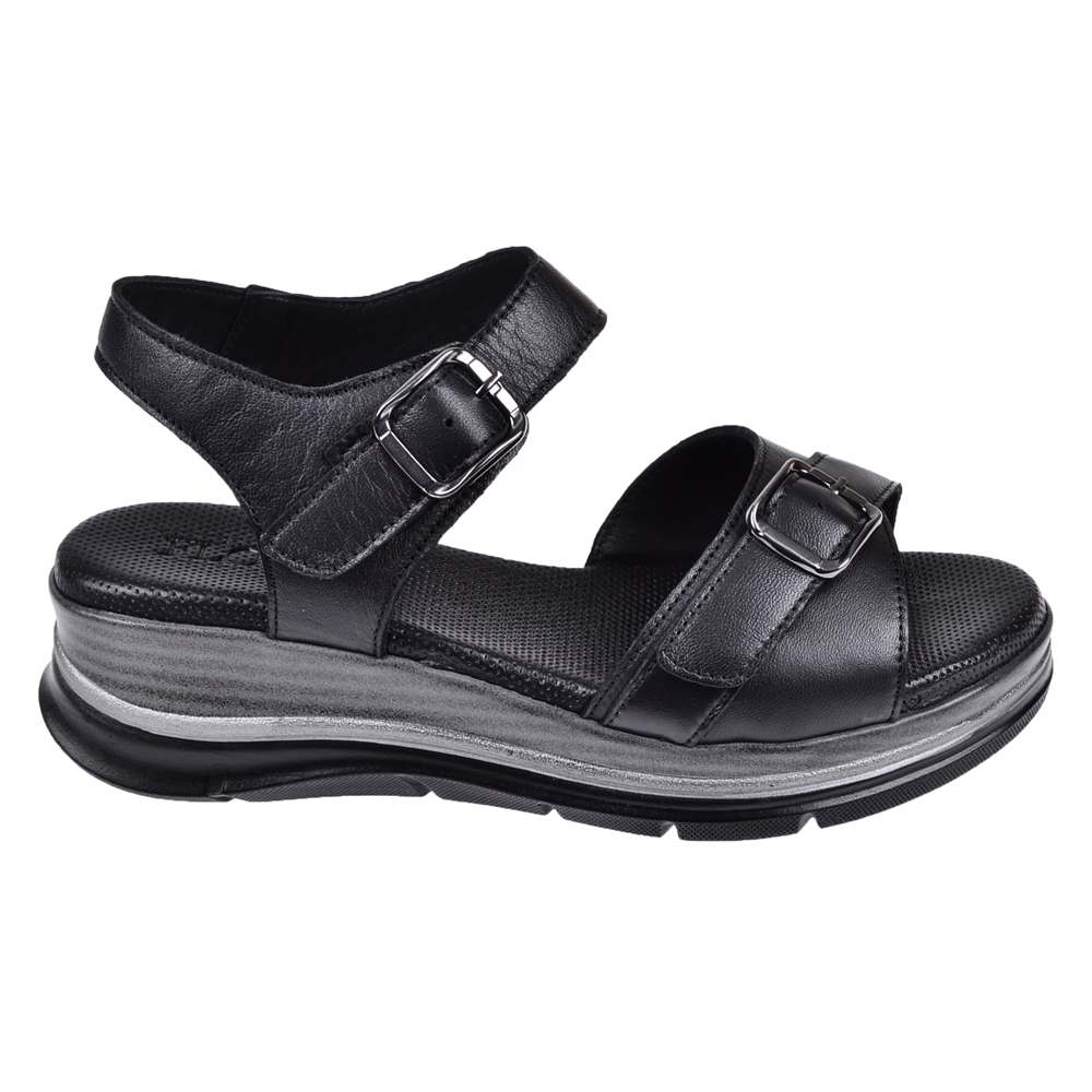 Floor Hakiki Deri Comfort Kadın Sandalet MAK-1906 SİYAH