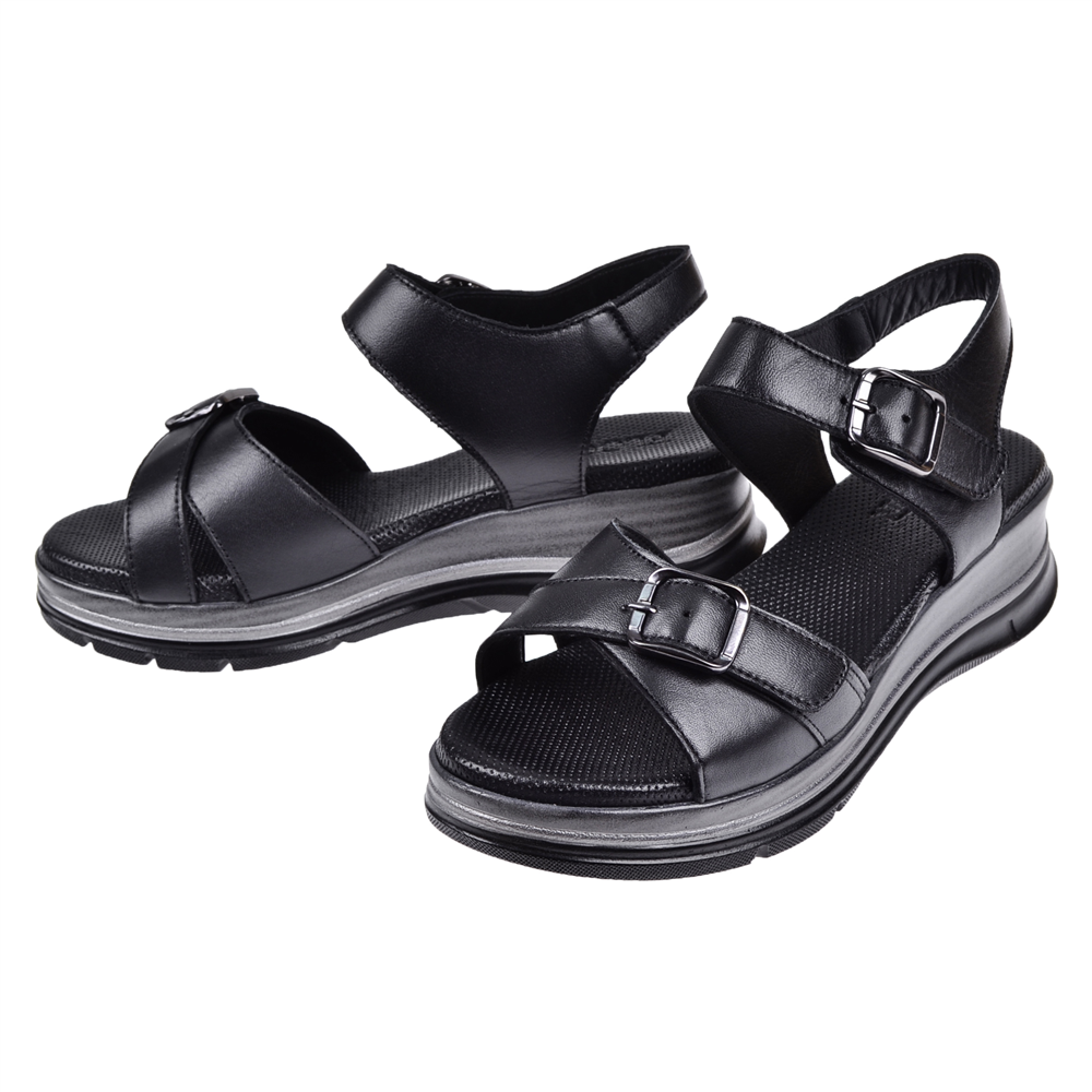 Floor Hakiki Deri Comfort Kadın Sandalet MAK-1906 SİYAH