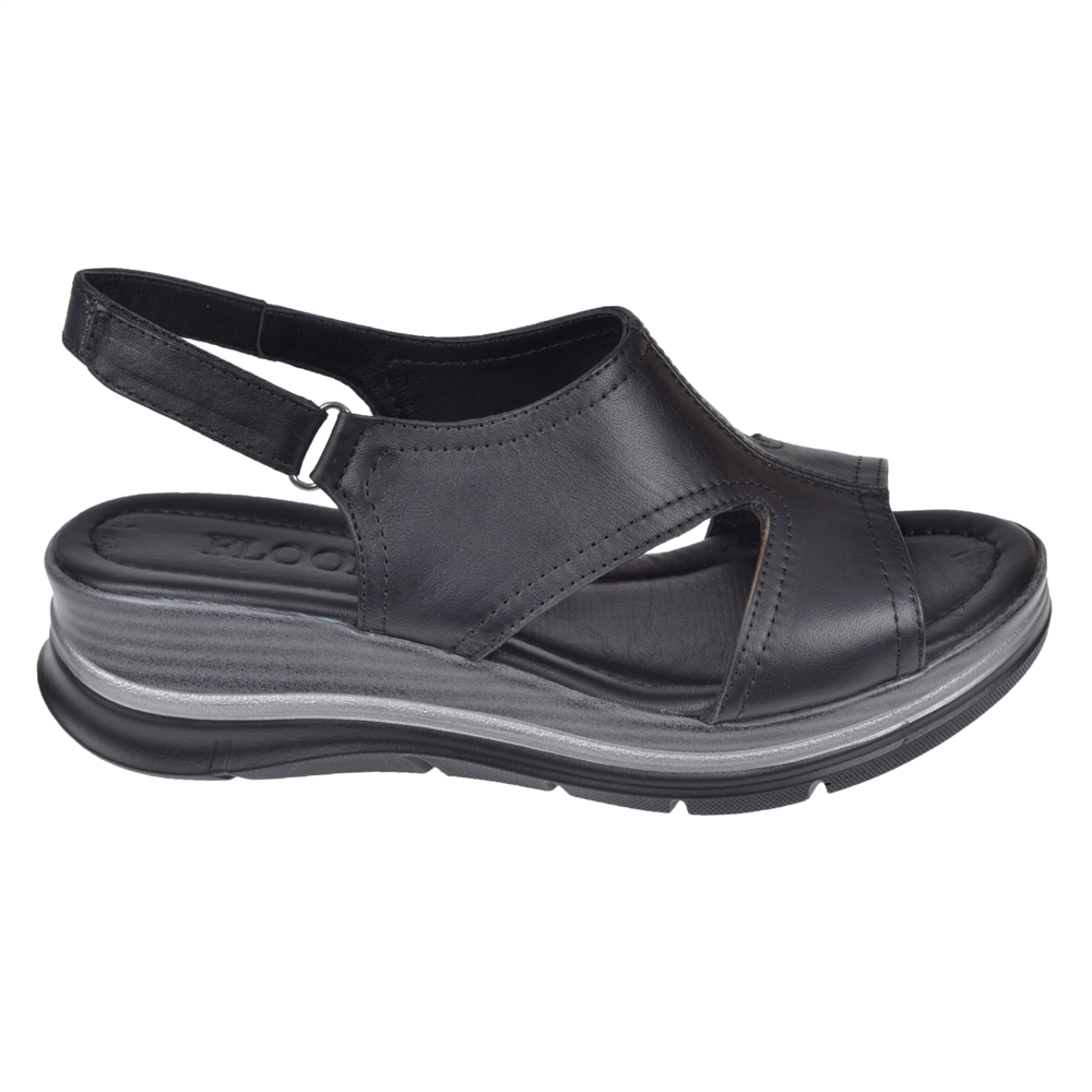 Floor Hakiki Deri Dolgu Taban Kadın Sandalet MAK-2561   SİYAH