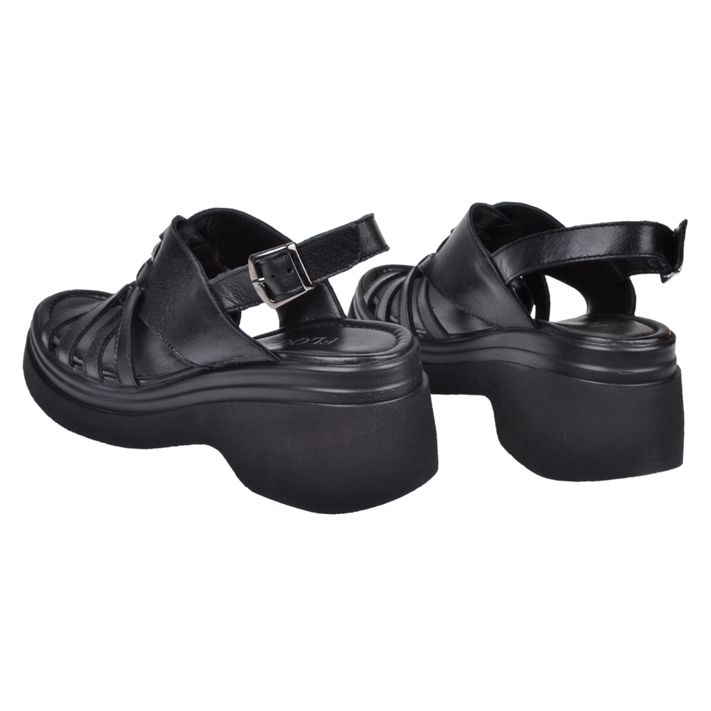 Floor Hakiki Deri Dolgu Taban Kadın Sandalet MAK-64021 SİYAH