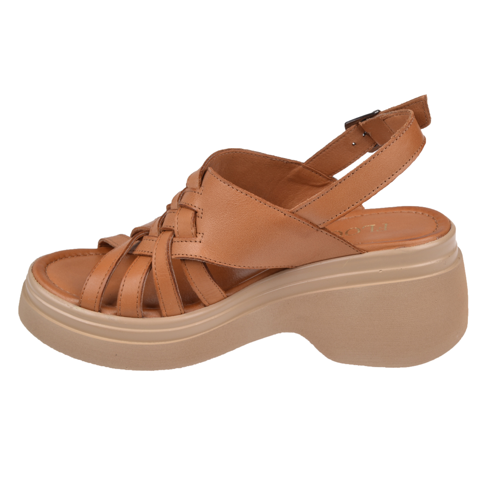 Floor Hakiki Deri Dolgu Taban Kadın Sandalet MAK-64021 TABA