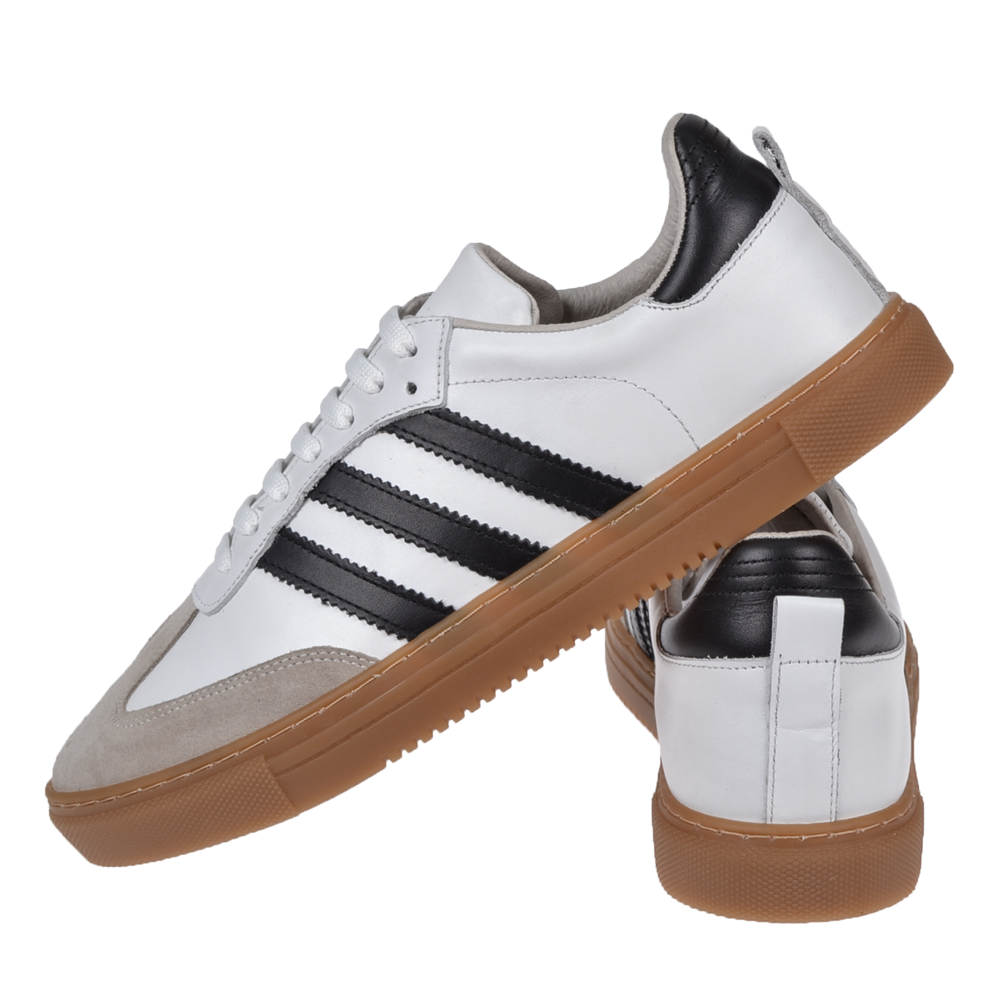 Floor Hakiki Deri Erkek Spor Ayakkabı Sneaker MAK-3030M BEYAZ SİYAH