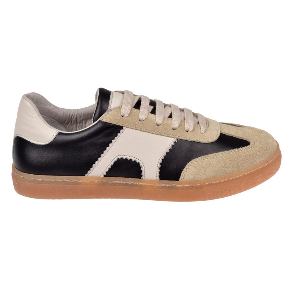 Floor Hakiki Deri Kadın Spor Ayakkabı Sneaker MAK-5120   SİYAH BEJ