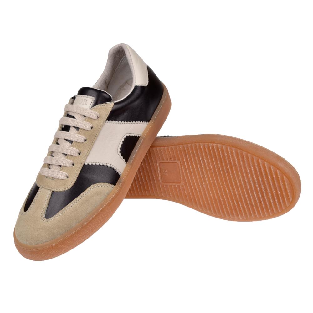 Floor Hakiki Deri Kadın Spor Ayakkabı Sneaker MAK-5120   SİYAH BEJ