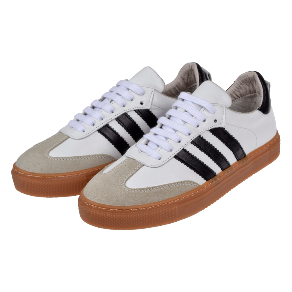 Floor Hakiki Deri Kadın Spor Ayakkabı Sneaker MAK-3020 BEYAZ SİYAH