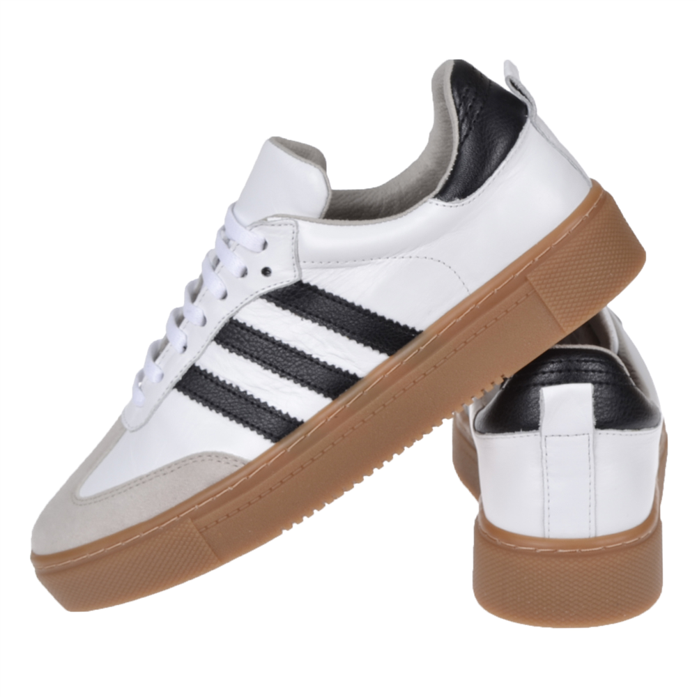 Floor Hakiki Deri Kadın Spor Ayakkabı Sneaker MAK-3020   BEYAZ SİYAH