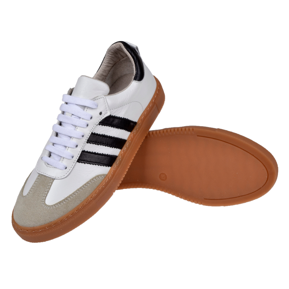 Floor Hakiki Deri Kadın Spor Ayakkabı Sneaker MAK-3020 BEYAZ SİYAH