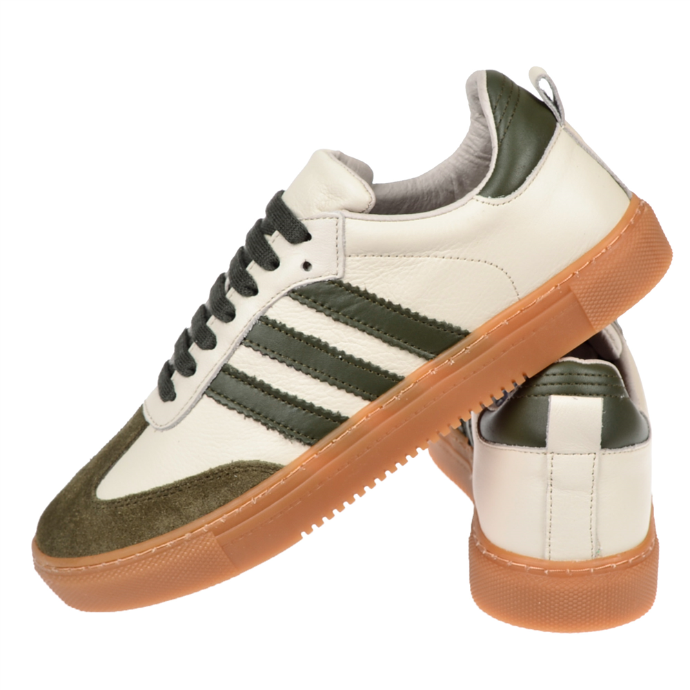 Floor Hakiki Deri Kadın Spor Ayakkabı Sneaker MAK-3020 BEJ HAKİ