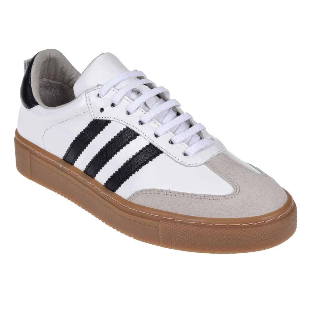 Floor Hakiki Deri Kadın Spor Ayakkabı Sneaker MAK-3020   BEYAZ SİYAH