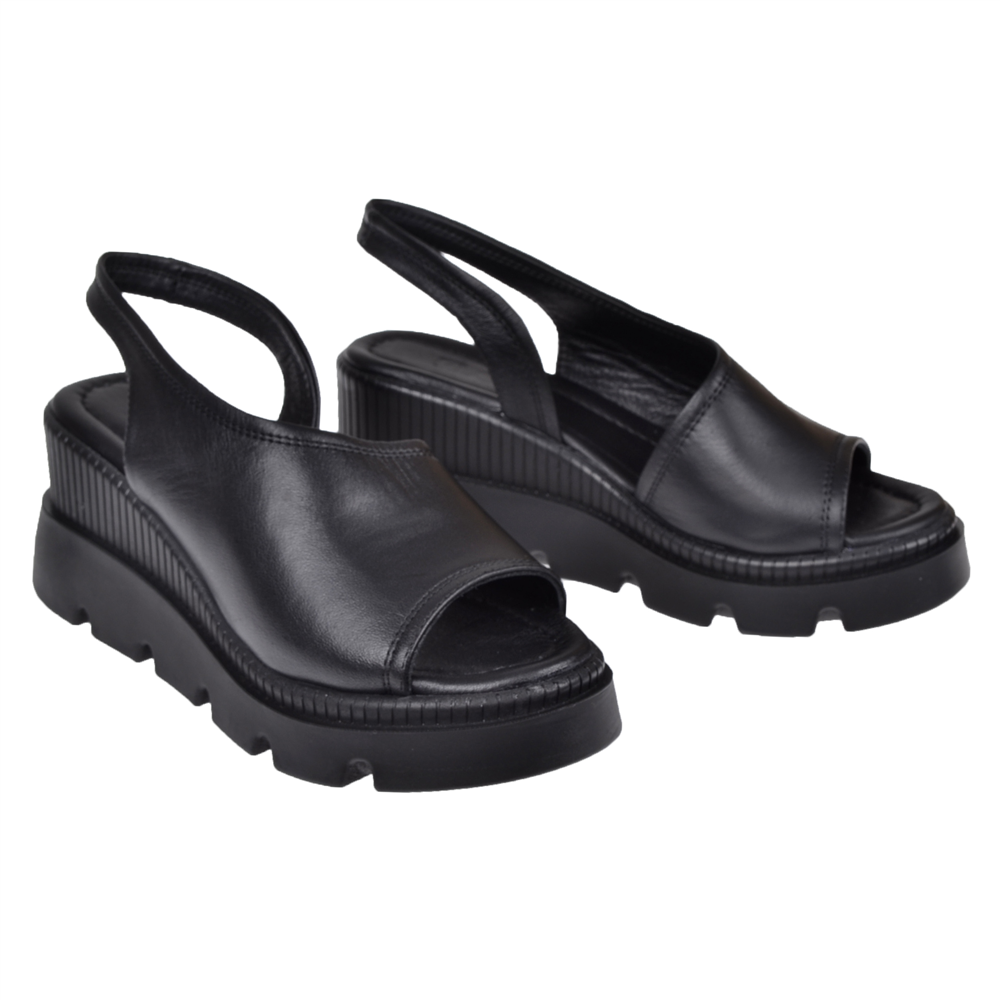Floor Hakiki Deri Kalın Taban Kadın Sandalet MAK-2008   SİYAH